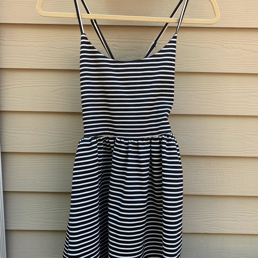 Black & white striped A-line dress